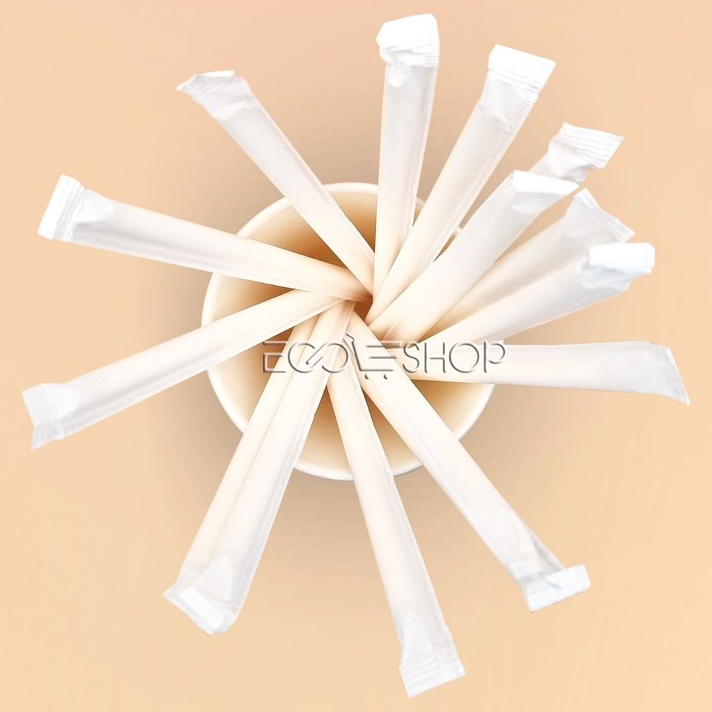 Ống hút giấy Ø6 x 150mm – trắng, bọc màng