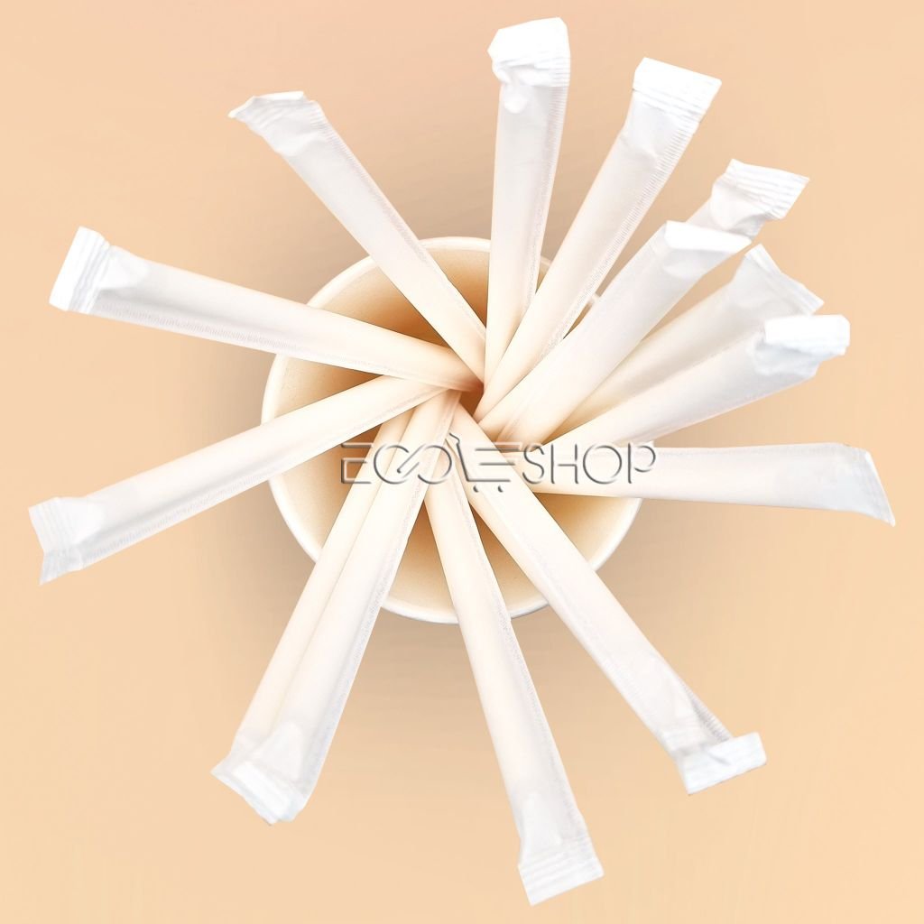 Ống hút giấy Ø6 x 197mm – trắng, bọc màng